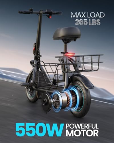 Electric Scooter with Seat for Adults, 550W Powerful Motor, 20-Mile Range, Speed up to 18.6MPH, Ample Storage for Pets & Cargo, Electrically-Powered Motor Scooters