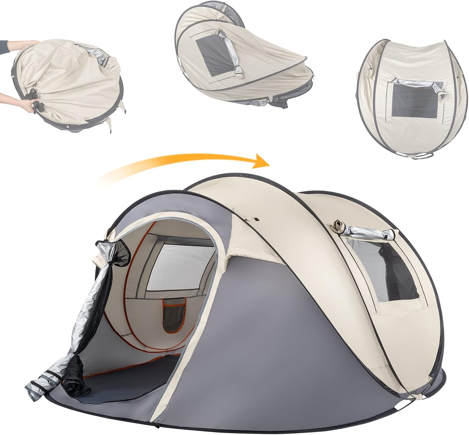 4 Person Pop Up Waterproof Camping Tent Easy Setup 2 Doors-Instant Mesh Windows for Camping Hiking Fishing Beach 2 Doors-Instant Family Traveling Outdoor