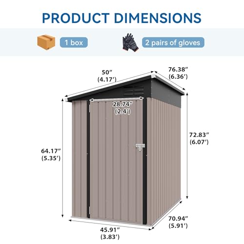 8'x4' Shed Galvanized Steel Storage Sheds with Triple Doors Weatherproof Outdoor Utility Sheds, Dual Lock Lean to Shed with Sloped Roof for Mower, Bike, Generator, Garden Tools (Black)
