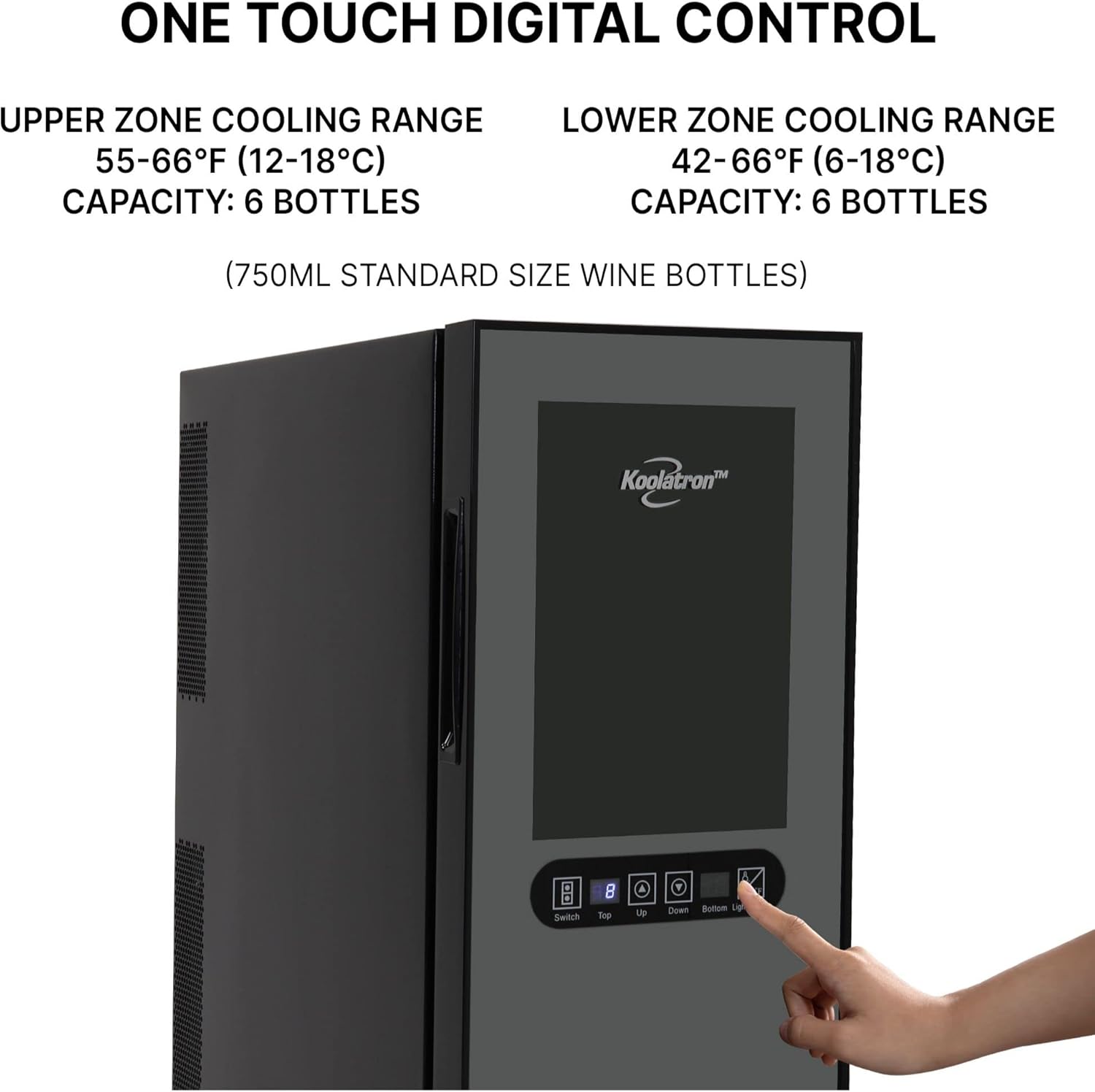 Koolatron 12 Bottle Dual Zone Wine Cooler, Black, Thermoelectric Wine Fridge, 1.2 cu. ft. (33L), Freestanding Wine Cellar, Red, White, Sparkling Wine Storage for Small Kitchen, Apartment, Condo, RV