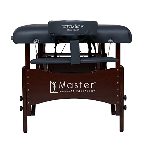 Master Massage Newport Portable Massage Table Package with Denser 2.5" Cushion, Walnut Stained Hardwood, Steel Support Cables, Pillows & Accessories, Black, 30"