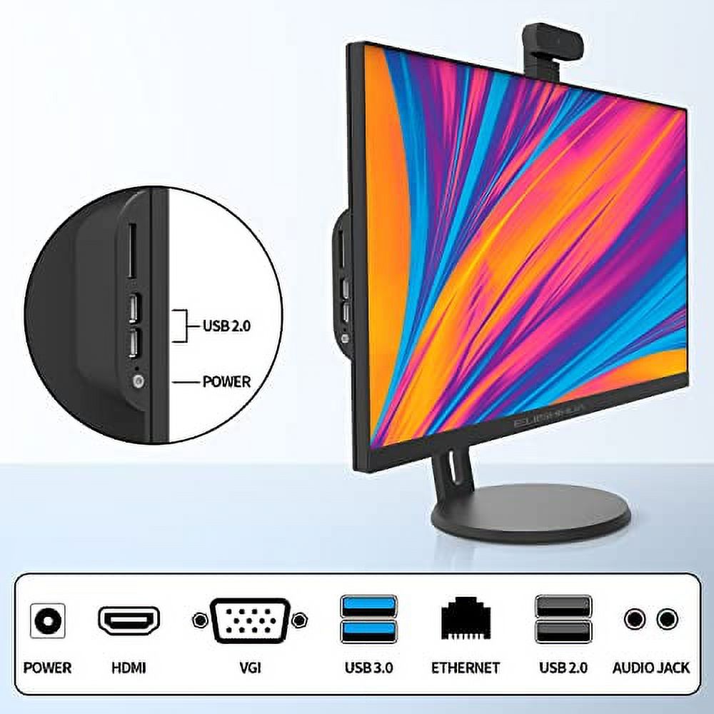 24” All in One Computer Touchscreen, Intel i7 Quad-Core Desktop Computer with Camera, 8G Ram 512G SSD IPS HD Display, WiFi Bluetooth for Home Entertainment Business Office (i7_Black)