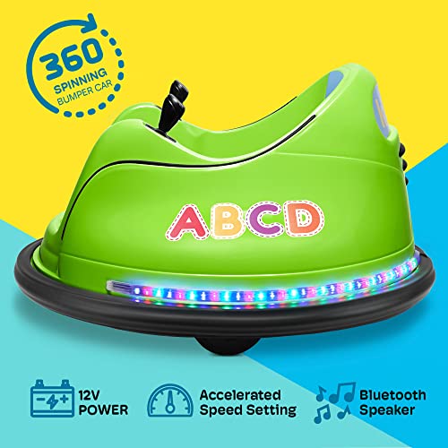 Kidzone 12V 2-Speeds Electric Ride On Bumper Car for Kids & Toddlers 1.5-6 Years Old, DIY Sticker Baby Bumping Toy Gifts W/Remote Control, LED Lights, Bluetooth & 360 Degree Spin, ASTM Certified