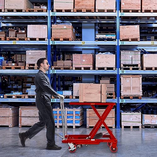 VEVOR Electric Lift Table, 330 lbs Capacity Single Scissor Lift Table, 8-28 in Height Adjustable Lifting Platform, Coffee Table Lift with 4 Wheels, for Material Handling and Transportation, Black