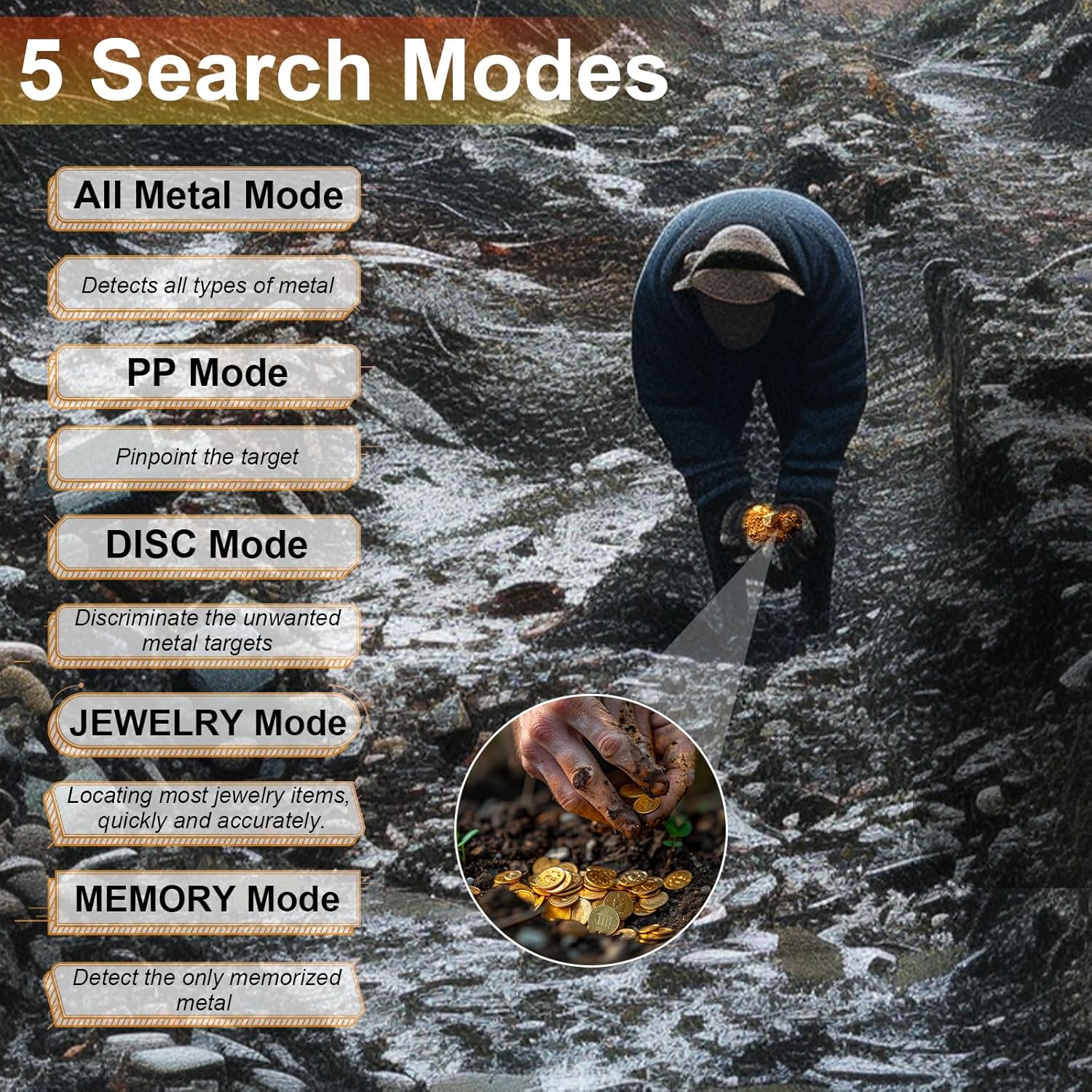 Upgraded Waterproof Metal Detector for Adults, Professional High Accuracy Gold Detector with LCD Display, 10'' Detection Depth, Advanced DSP Chip Metals Detectors