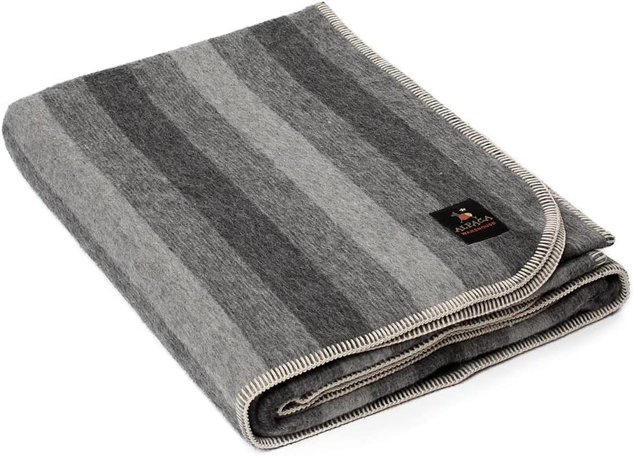 Thick Alpaca Wool Blanket Heavyweight Alpaca Wool Blanket Camping Outdoors Indoors Soft Peruvian Alpaca Wool Blankets That Come in Twin Queen King Size (Soft Gray/Ivory, Twin (Whipstitch Trim))