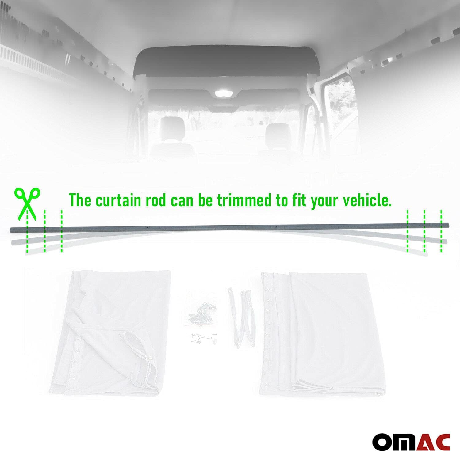 OMAC Van Cab Divider Curtains Campervan Sunshade Blinds Kit Grey | Fits Mercedes Sprinter Accessories 2 pcs. Curtains 1pcs. Profiles Screws
