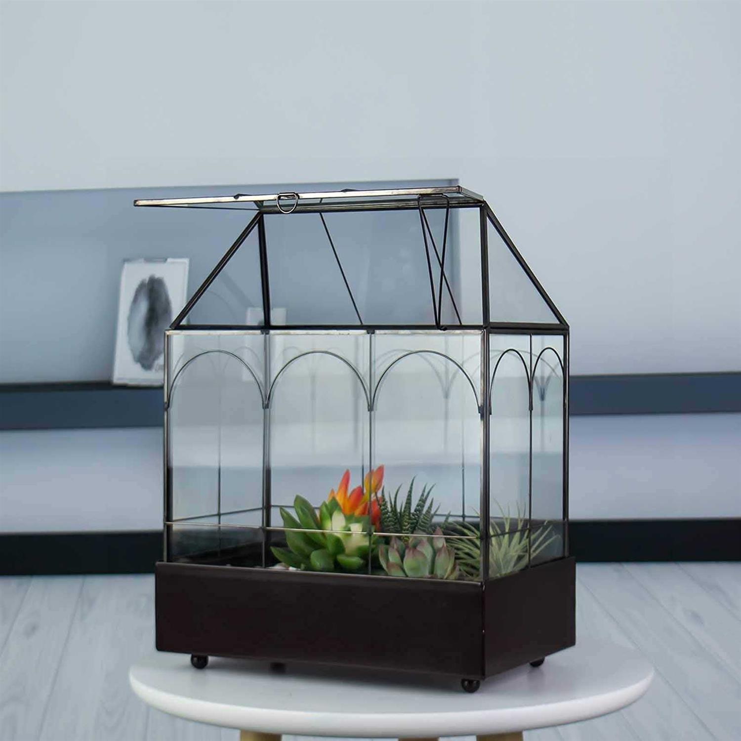 YIMORENcE V Large Tall glass Plant Terrarium – House Succulent Terrarium Kit with Lip and Tray - Pet Supplies online store