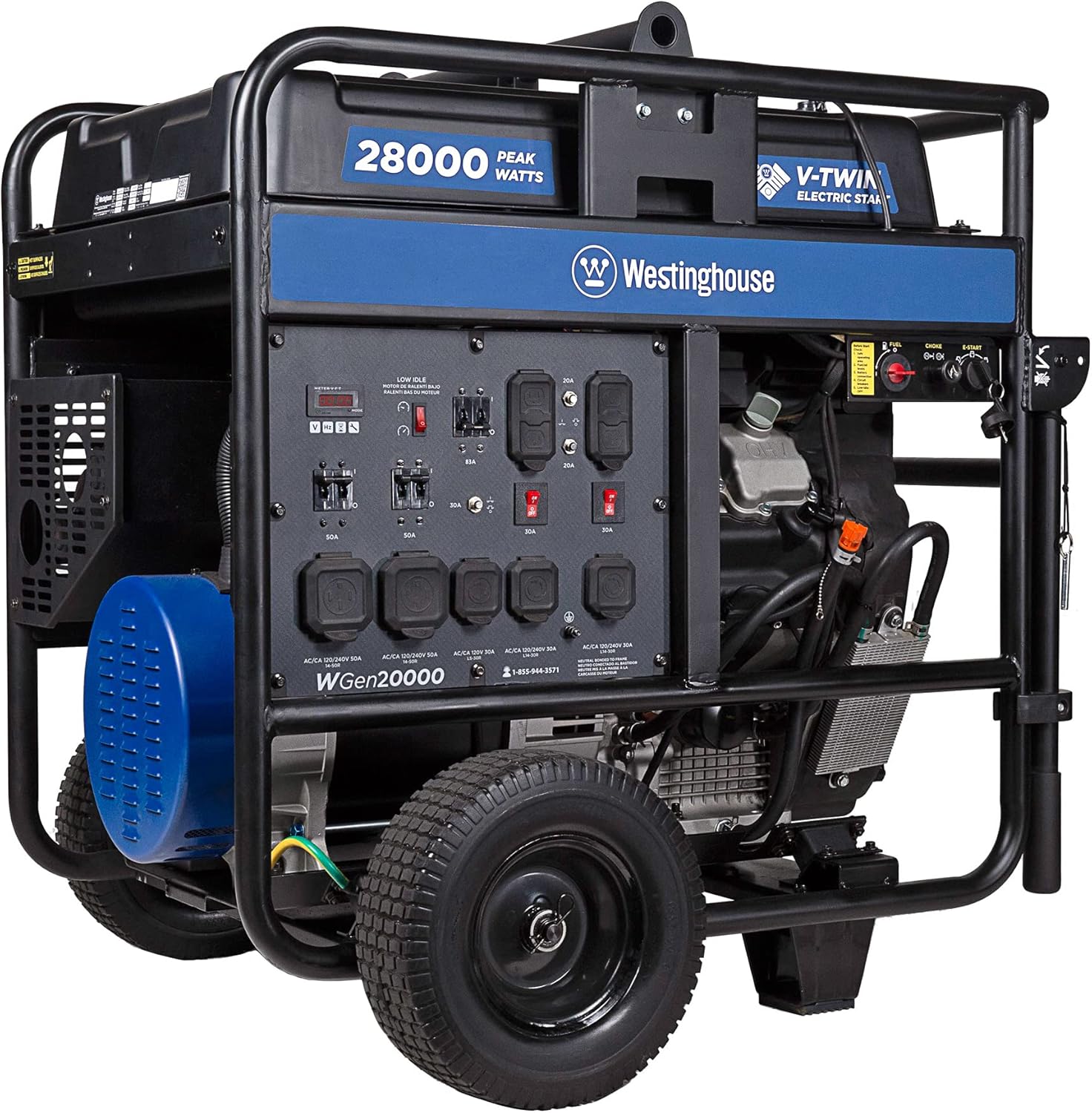 Westinghouse Outdoor Power Equipment WGen9500DF Dual Fuel Portable Generator 9500 Rated and 12500 Peak Watts Gas or Propane Powered, Electric Start, Transfer Switch & RV Ready CARB Compliant