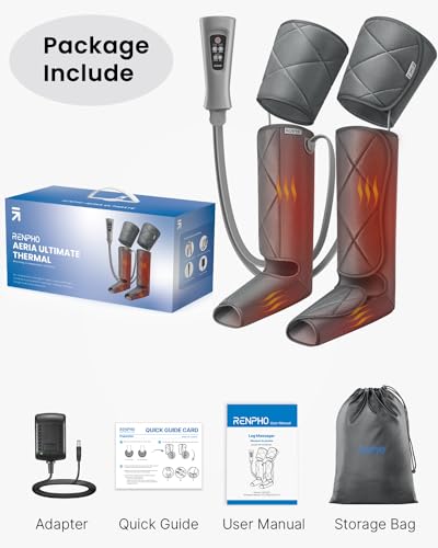 RENPHO Leg Massager with Heat for Circulation, FSA HSA Eligible Air Compression Calf Massager, Effective for Mother Father Reduce Swelling and Muscle Relaxation-Grey