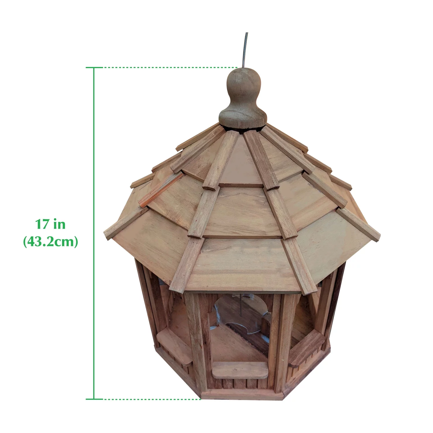 Deluxe Gazebo Bird Feeder, Solid Wood Wild Bird Feeder, Hanging Birdfeeder For Outdoors, 15 in Diameter
