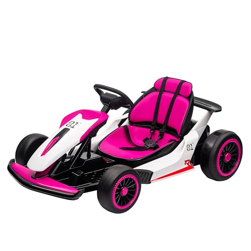 Go Kart, Electric Drift Kart Car with Adjustable Seat, 24V 7Ah Outdoor Ride On Toy, 2 * 200W Motor, 8.1 MPH, LED Lights, Toy Race Car for Kids 6-12 Years Old