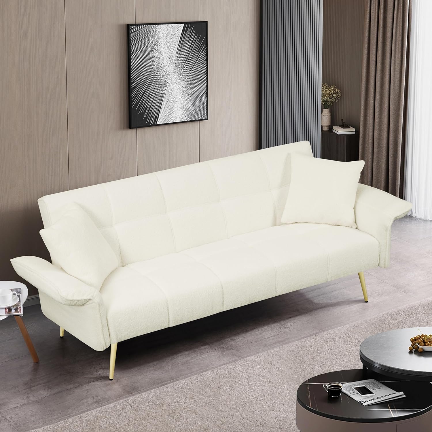 701 futon sofa bed, convertible double sofa bed with folding armrests for living rooms and