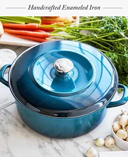 Merten & Storck European Crafted Enameled Iron, Round 7QT Dutch Oven Casserole with Lid, Lava Red