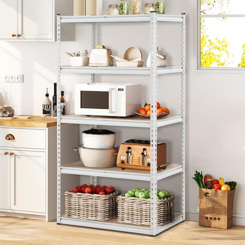 GarveeHome Garage Storage Shelves, 5-Tier Utility Shelves, Adjustable Storage Shelves, Industrial Shelving, Load 3860 Lbs Heavy Duty Storage Shelves for Garage Kitchen Basement Laundry Pantry,Black