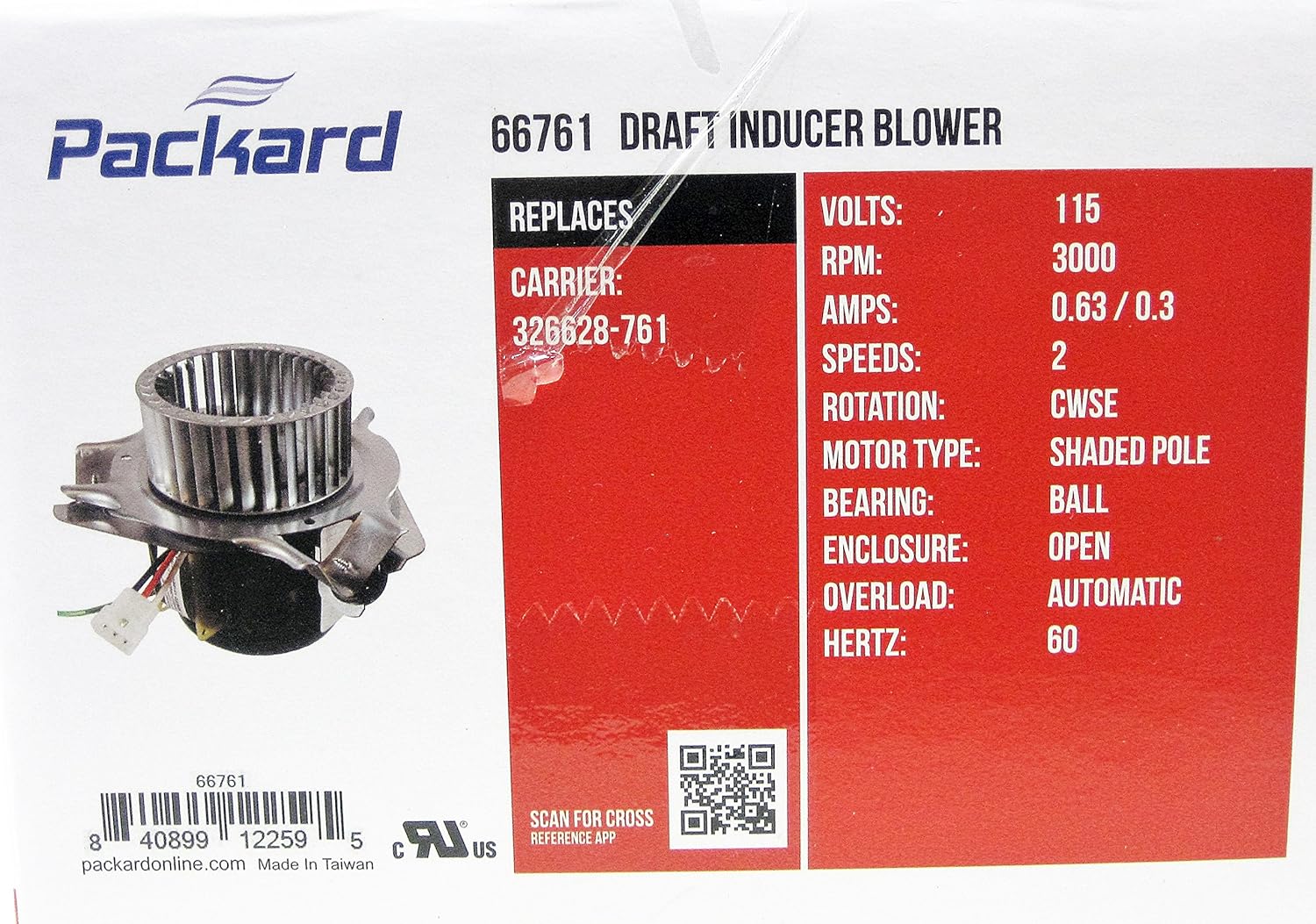 Packard Draft InDucer Fan Furnace Blower Motor for Carrier 326628-761