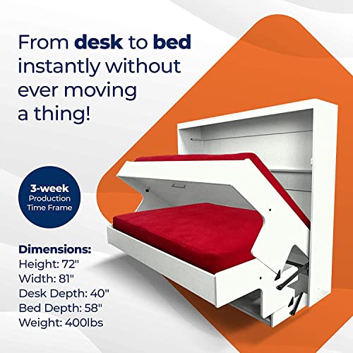 Murphy Bed with Desk, Ideal Bedroom Furniture for Small Spaces, Horizontal & Vertical Pull-Out Beds and Space Saving Furniture, Foldable Beds (Summerflame, Horizontal Queen)