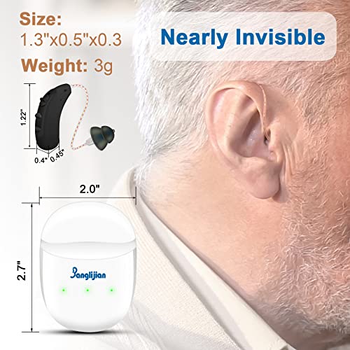 Banglijian Hearing Aids Rechargeable RIC Hearing Aids for Seniors Adults, 12 Channels Hearing Aid with Magnetic Contact Charging Box Digital Noise Cancelling and Feedback Cancellation (Pair, Beige)