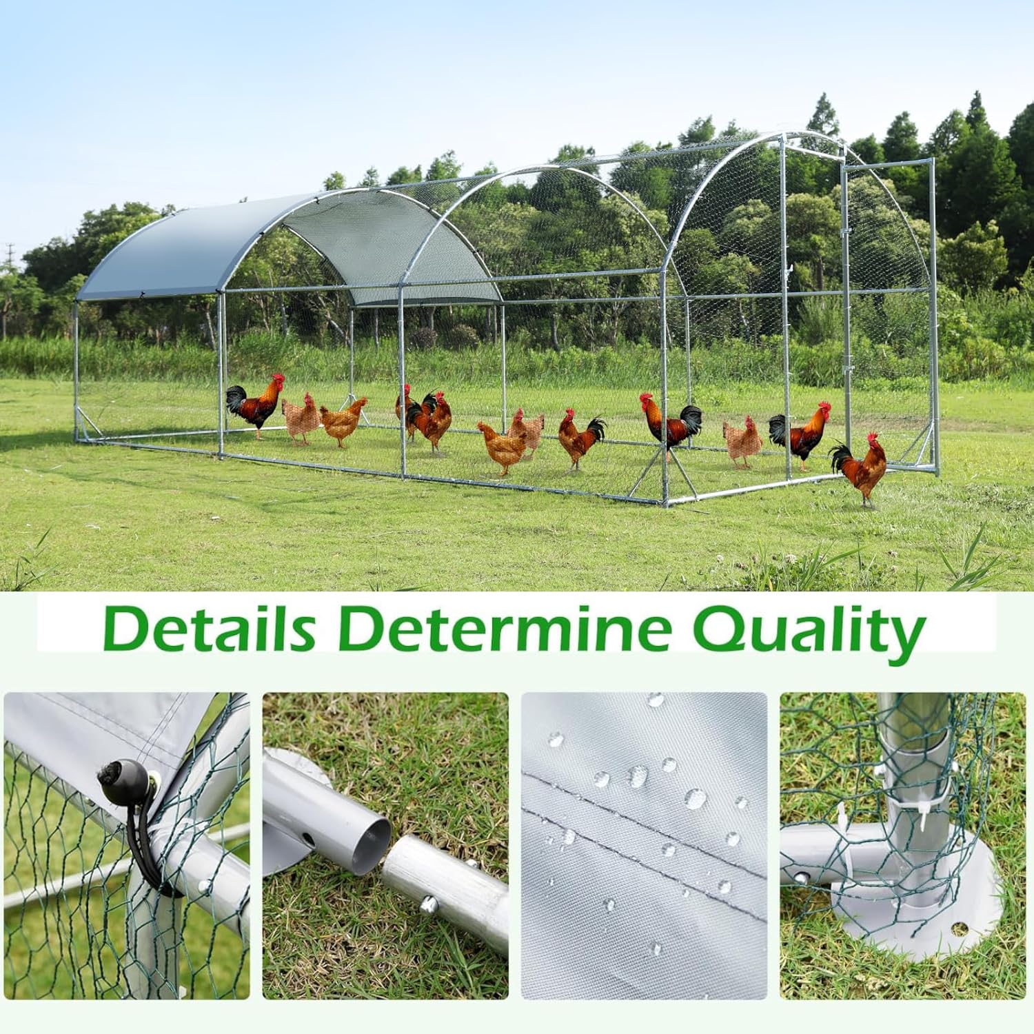 Large Metal Chicken Coop Walk-in Poultry Cage Chicken Run Pen Dog Kennel Duck House with Waterproof and Anti-Ultraviolet Cover for Outdoor Farm Use(9.2'W x 12.5'L x 6.5'H)