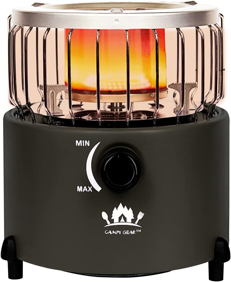Campy Gear Little Guy 2 in 1 Portable Propane Heater & Stove, Outdoor Camping Gas Stove Camp Tent Heater for Ice Fishing Backpacking Hiking Hunting Survival Emergency (Orange)