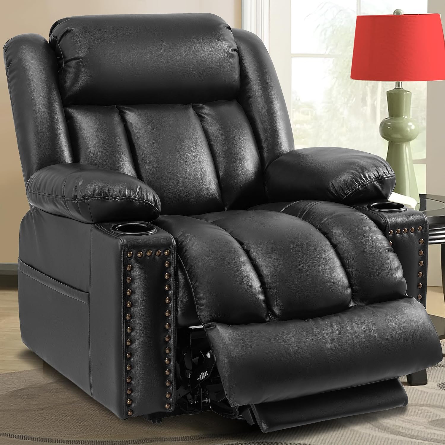 Triple Motor Large Power Lift Recliner Chair for Elderly with Heat and Massage, Lay Flat Lift Chairs for Seniors Infinite Position, Extended Footrest, USB Ports, Cup Holder, Black