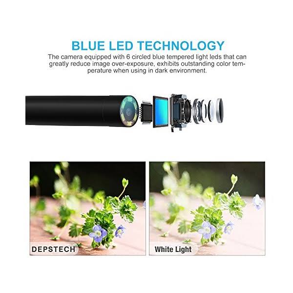 Depstech 1200P Semi-Rigid Wireless Endoscope, 2.0 MP HD WiFi Borescope Inspection Camera,16 inch Focal Distance & 1800mAh Batter