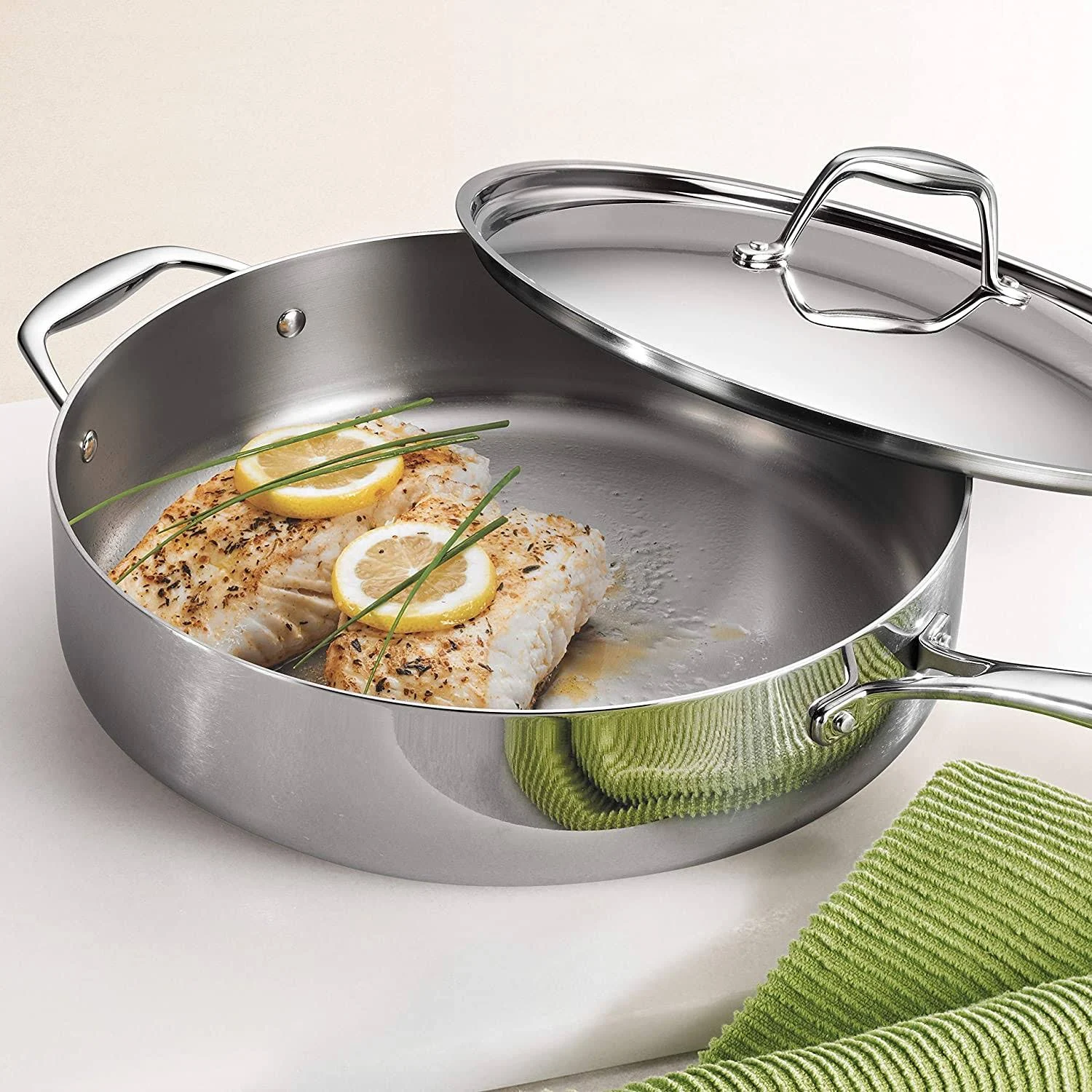Tramontina Tri-Ply Clad 6-Quart Stainless Steel Covered Deep Saute Pan