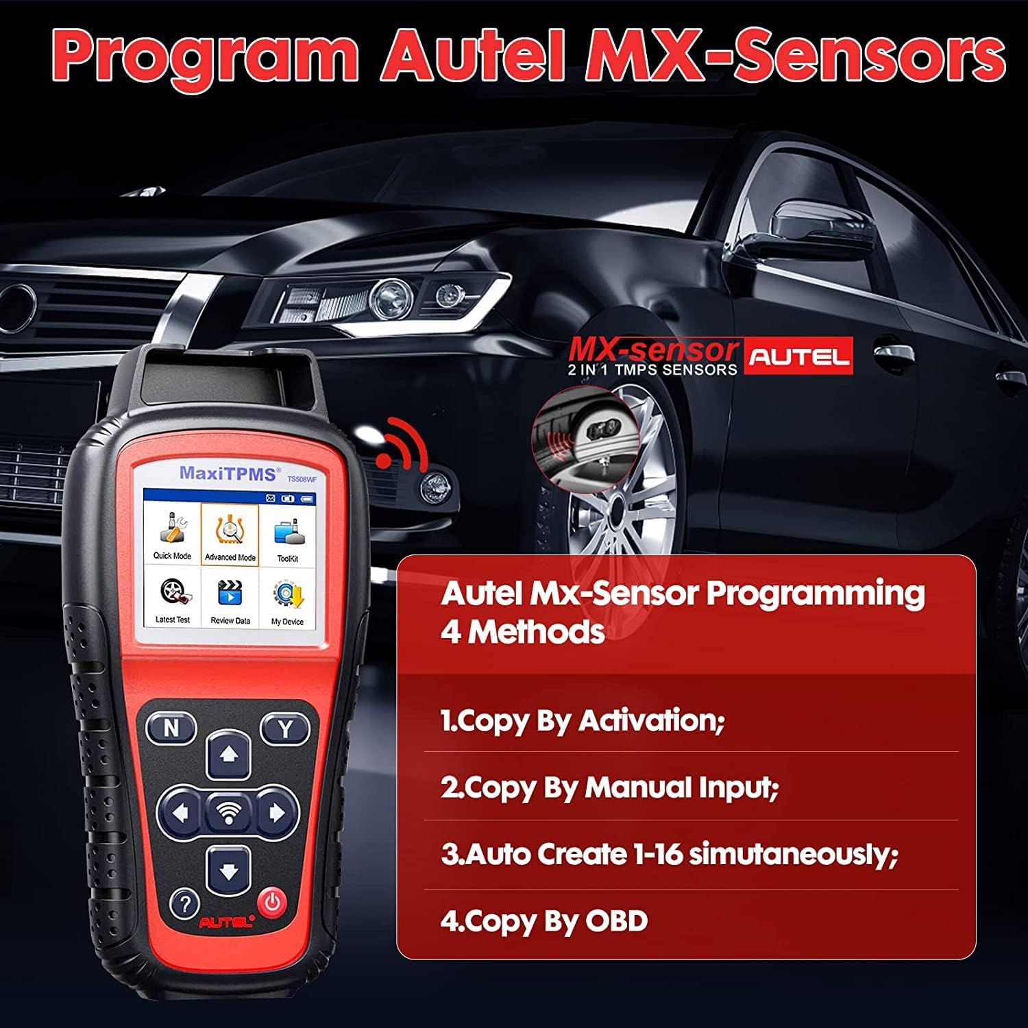 Autel MaxiTPMS TS508WF TPMS Relearn Tool, 2024 Enhanced TS508 Wi-Fi Version, Mx-Sensor TPMS Progamming Tool, One-Click TPMS Diagnose & Reset, Activate All Sensors, Live Data, Read/Clear TPMS DTCs