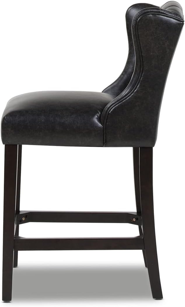 Jennifer Taylor Home Richmond 26" Armless Wingback Tufted Counter Height Bar Stool, Vintage Black Brown Faux Leather