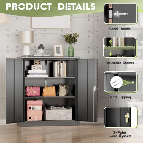 Incbruce 72” Metal Storage Cabinet, Garage Cabinets and Storage System with Doors and Shelves, Tall Lockable Tool Cabinet for Garage, Office, Home (Black)