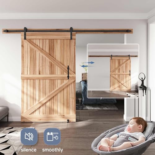 EaseLife 12 FT Double Sliding Barn Door Track and Handle Hardware Kit,Straight Pulley,Slide Smoothly Quietly,Easy Install (12FT Track Kit for 33"~36" Wide Double Door)