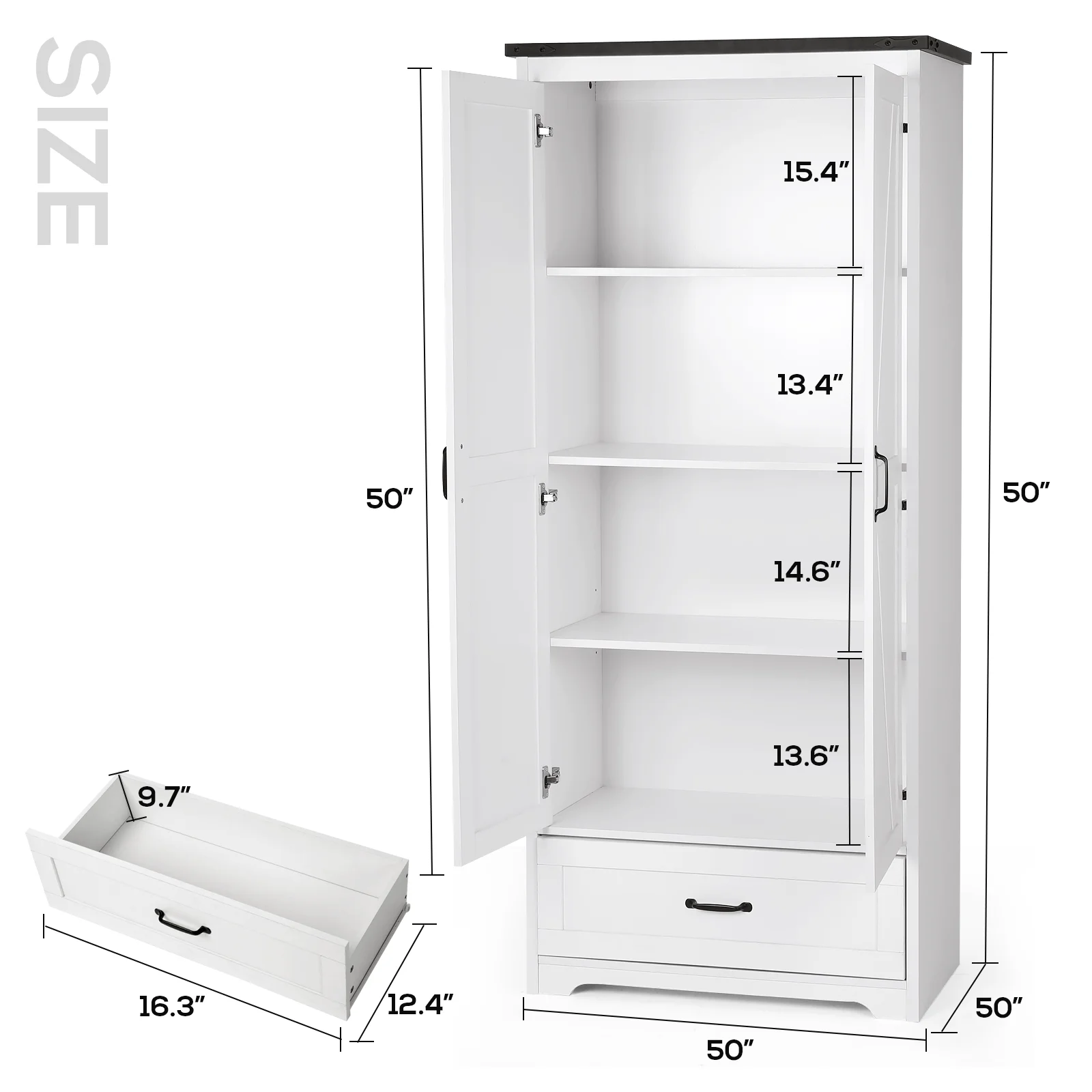 71" Tall Farmhouse Kitchen Pantry, Large Wood Storage Cabinet with Drawer & 2 Barn Doors, Versatile Storage with Adjustable Shelves, for Dining Room, Bathroom, Living Room, White