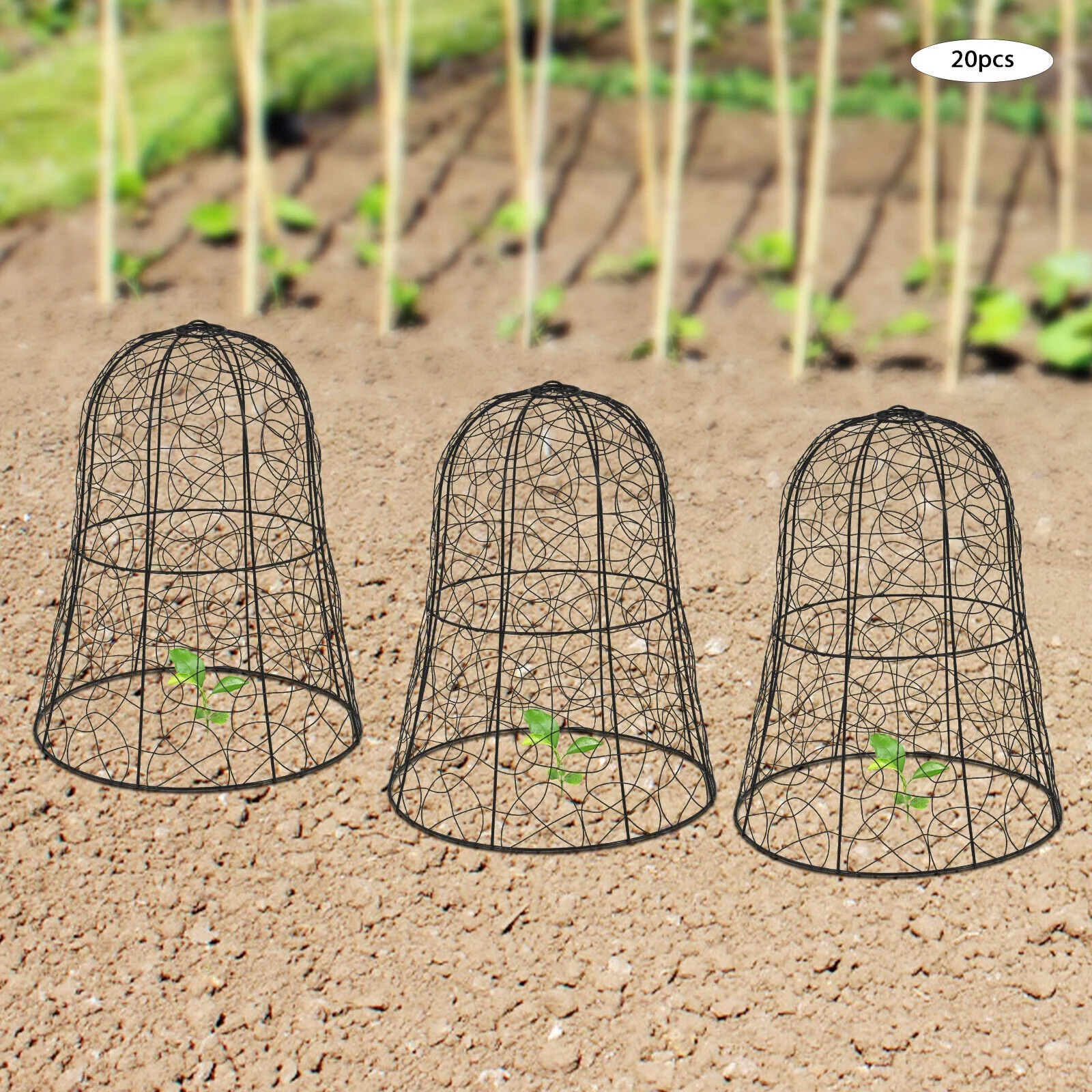 20PCS Garden Chicken Wire Cloche Plant Protector and Cover Iron Black/Green 12.99"H×15.75"