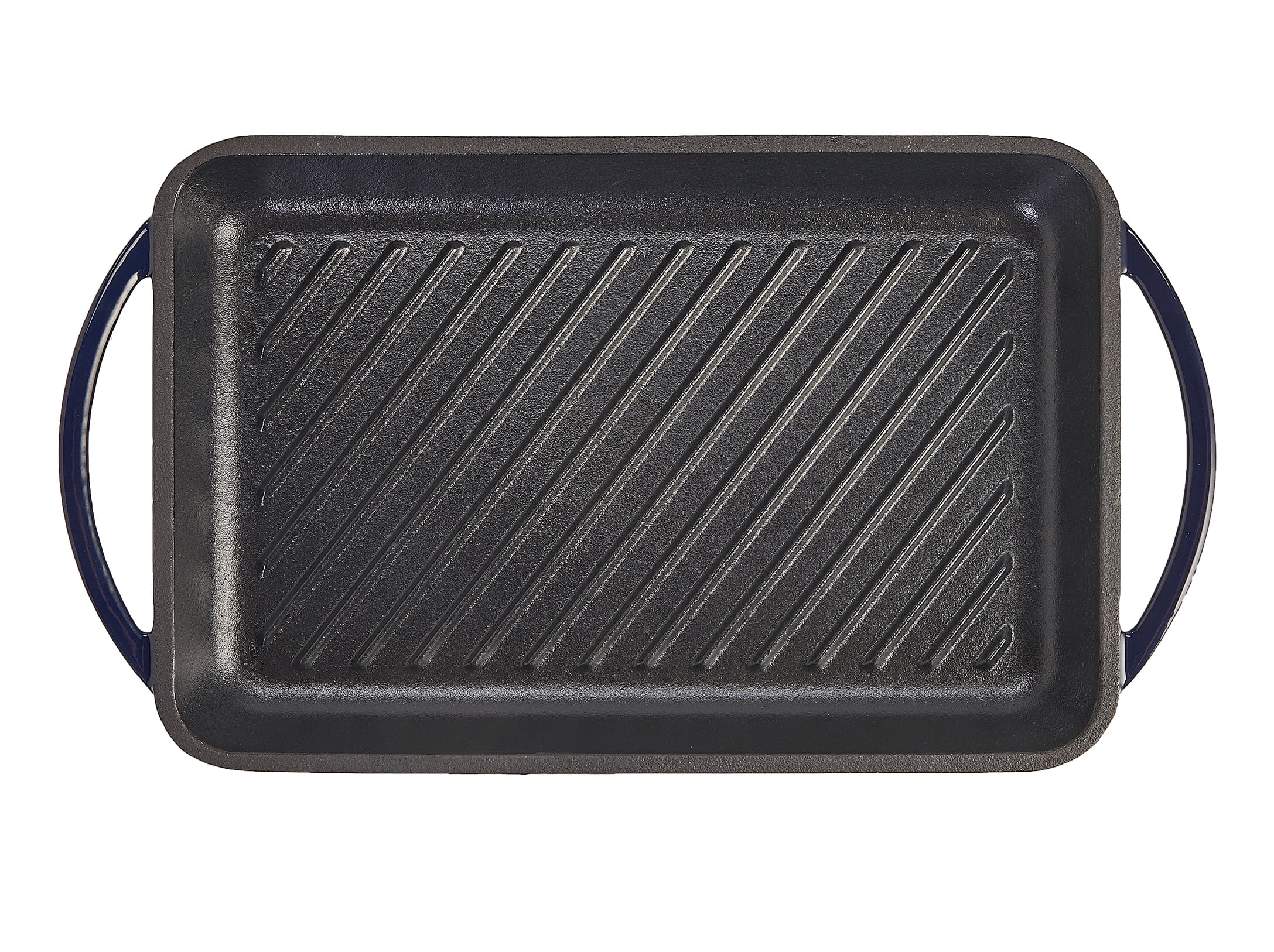 Servappetit Cobalt Glazed Enameled Cast Iron Double Burner Grill, 15.75 x 9 x 1 Inches, Indigo Blue Bottom