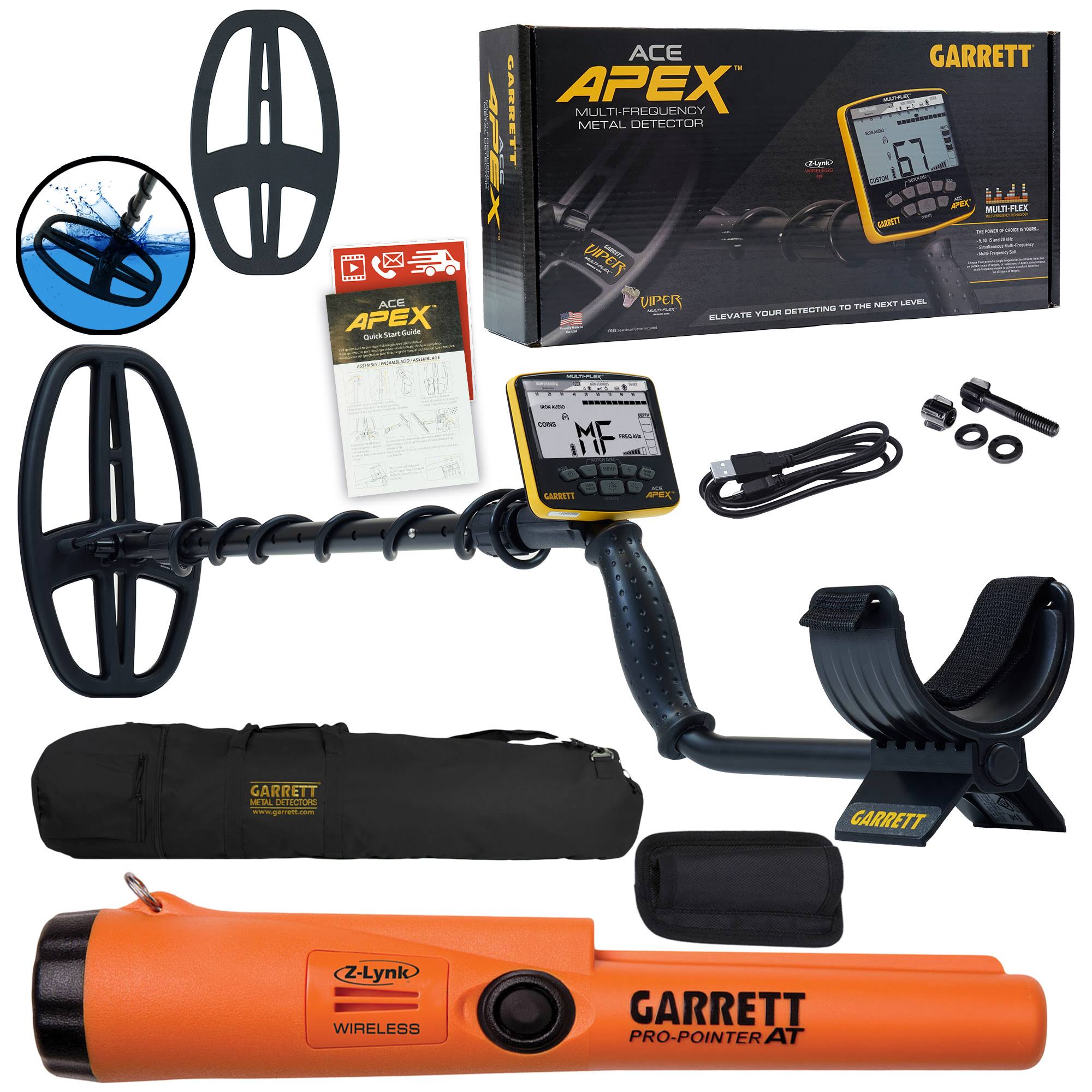 Garrett Ace Apex Metal Detector with Garrett Pro-Pointer at Z-Lynk and Carry Bag