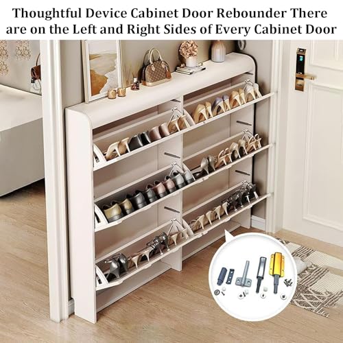 Shoe Storage Cabinet with 2 Flip Drawers, White Shoe Storage Cabinet for Entryway Slim,Hidden Narrow Shoe Organizer,Freestanding Shoe Storage Rack for Hallway Living Room, Single Layer 65cm