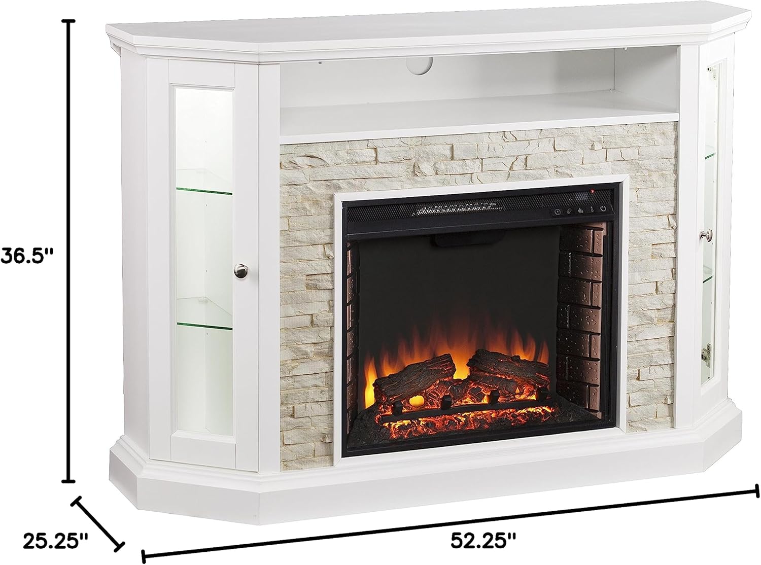 SEI Furniture Redden Faux Stone Convertible Electric Media Storage Corner Fireplace, Fresh White
