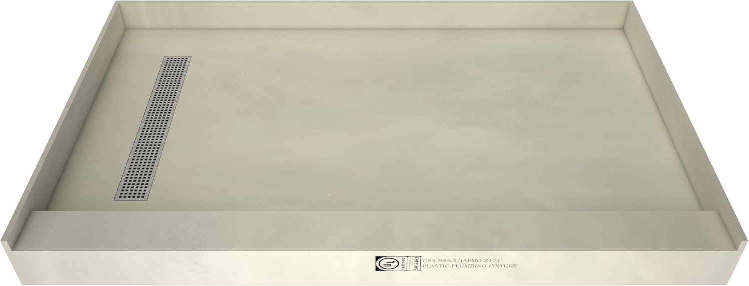 Tile Redi T3060L-SCDNPVZ Shower Pan Kit with Flashing, Left Drain- Single Curb Shower Base, 2" PVC Drain and Grate Included, 60" Width x 30" Depth