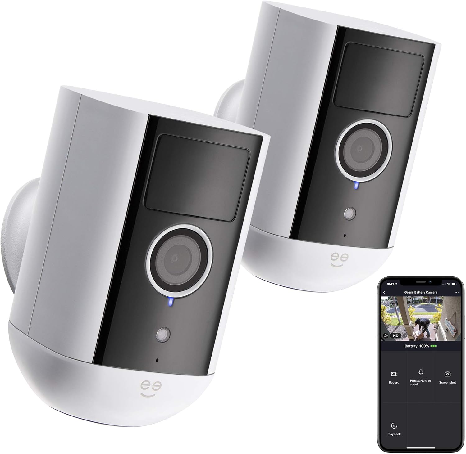 Geeni Freebird Wireless Indoor/Outdoor WiFi Security Camera, Rechargeable Battery-Powered Home Security Camera, 1080P Night Vision/Waterproof, Motion Detection, 2-Way Audio, Works with Alexa (2 Pack)