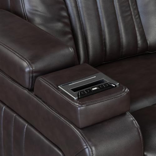 PU Leather Power Recliner Home Theater Recliner with Power Adjustable Headrest, Wireless Charging Device, USB Port, Storage Arms, Cup Holder and Swivel Tray Table for Living Room (Brown)