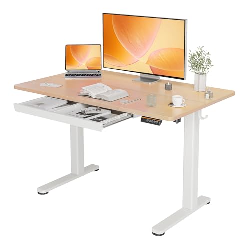 Standing Desk with Drawers, 48 x 24 Inch Adjustable Height Stand Up Desk, Electric Sit Stand Computer Desk for Home Office, Rustic Brown