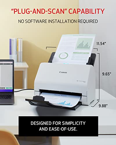 Canon imageFORMULA R30 Office Document Scanner, Auto Document Feeder and Duplex Scanning, Plug-and-Scan Capability, No Software Installation Required