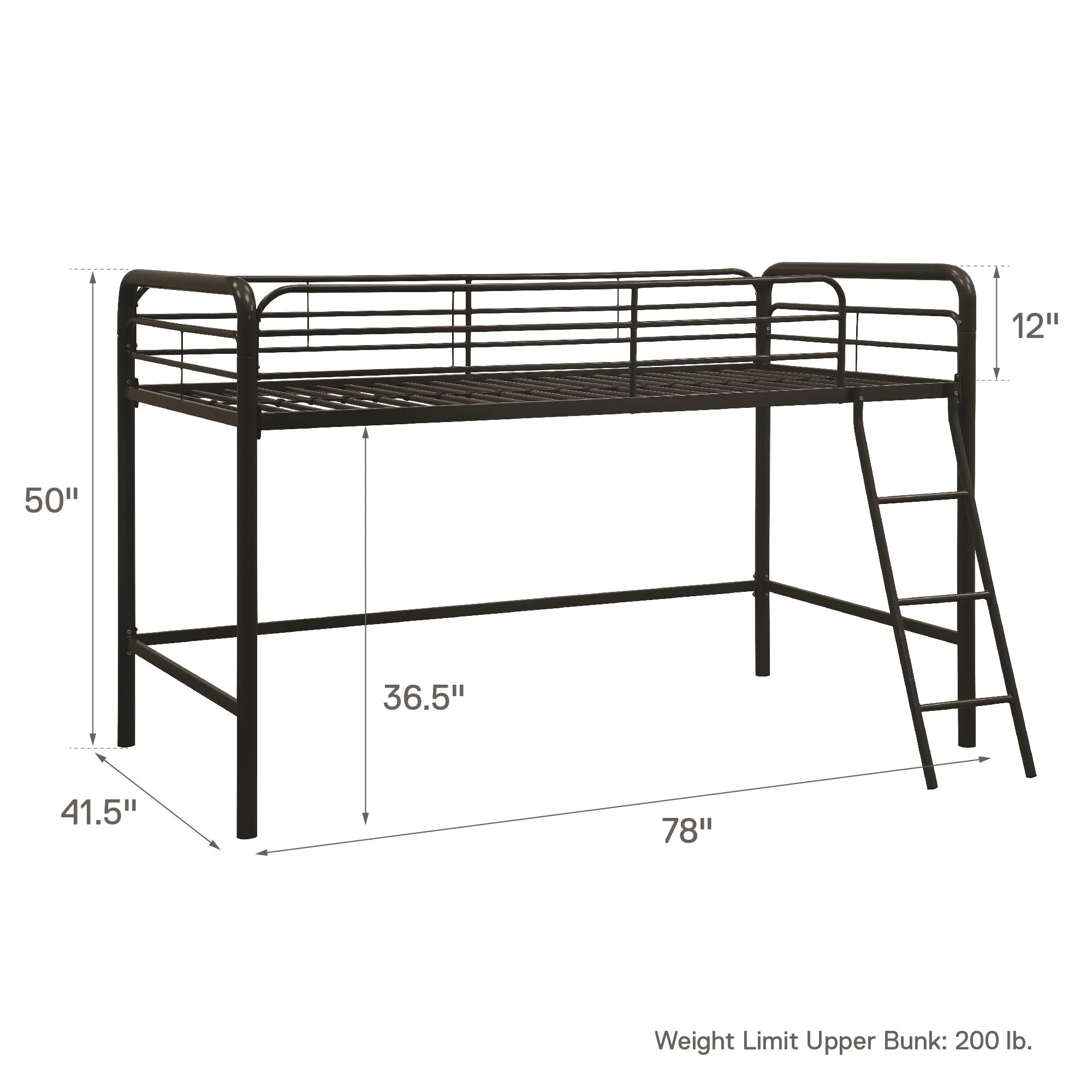 DHP Jett Junior Twin Metal Kids Loft Bed, Black