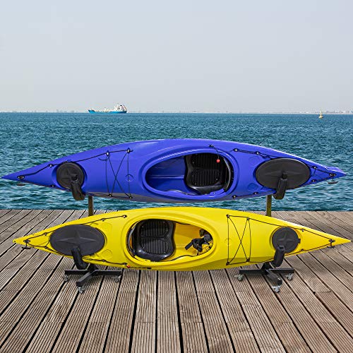RaxGo Freestanding Kayak Storage Rack, Heavy Duty Storage for Two-Kayak, SUP, Canoe & Paddleboard for Indoor, Outdoor, Garage, Shed, or Dock, Adjustable Height