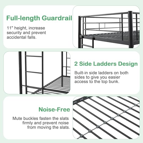 VECELO Metal Loft Bed Twin Size, Heavy Duty Bedframe with Removable Ladder and Safety Guardrail, Space-Saving, Noise Free, No Box Spring Needed, Off White