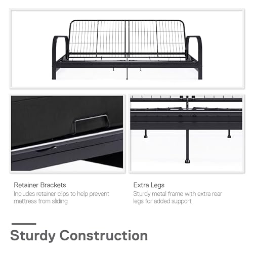 REALROOMS Millie Convertible Metal Frame Futon Sofa with Coil Mattress with Multiple Positions for Seating and Sleeping, Black