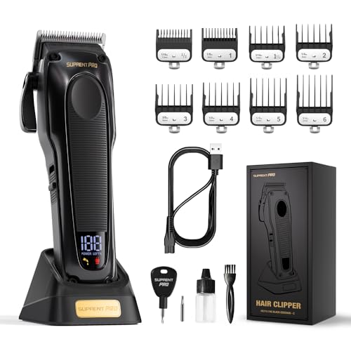 SUPRENT PRO Professional Hair Clippers for Men - High Torque Brushless Motor & Detachable Blade - Cordless Hair Clipper Set for Barbers with Charging Base - Premium Gift Hair Clipper Kit
