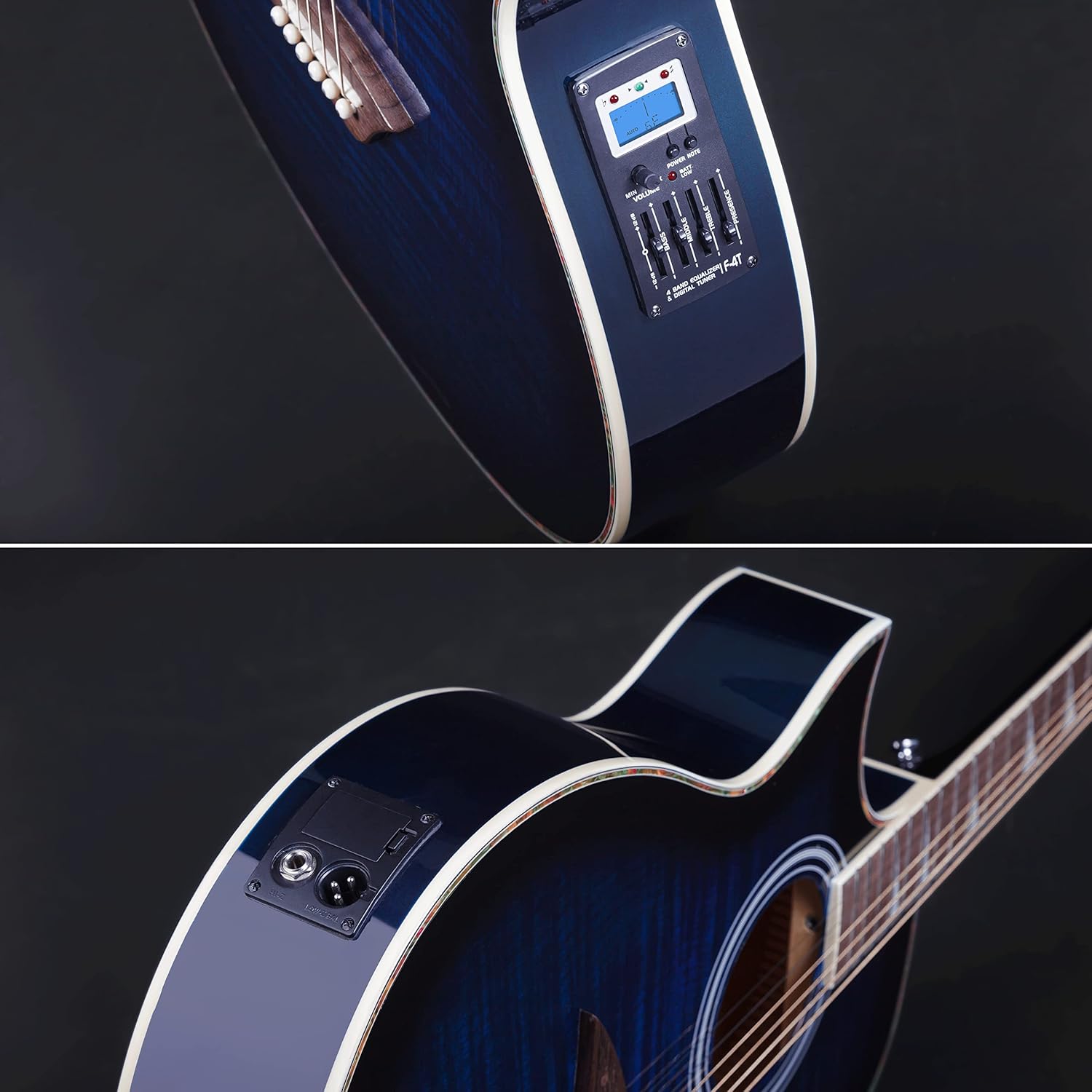 Lindo Left Handed ORG SL Slim Blue Electro Acoustic Guitar with Preamp and LCD Tuner