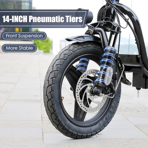 Caroma Peak 500W/800W/1200W Electric Scooter with Seat, Max 15/20/30Miles Range&20MPH, 14" Tires Foldable Adult Electric Scooter with Basket for Pets & Cargo, Dual Shock Absorbing Ebike for Commuting