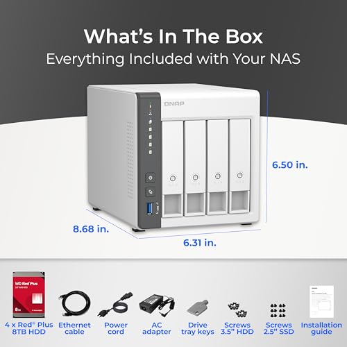 QNAP 4 Bay NAS with 12TB Storage Capacity, Preconfigured RAID 5 Seagate IronWolf Drives Bundle, 2.5GbE Ports (TS-433-4G-44ST-US)